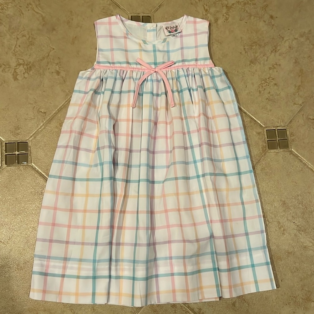 Sleeveless Pastel Plaid Kids Dress with Pink Bow